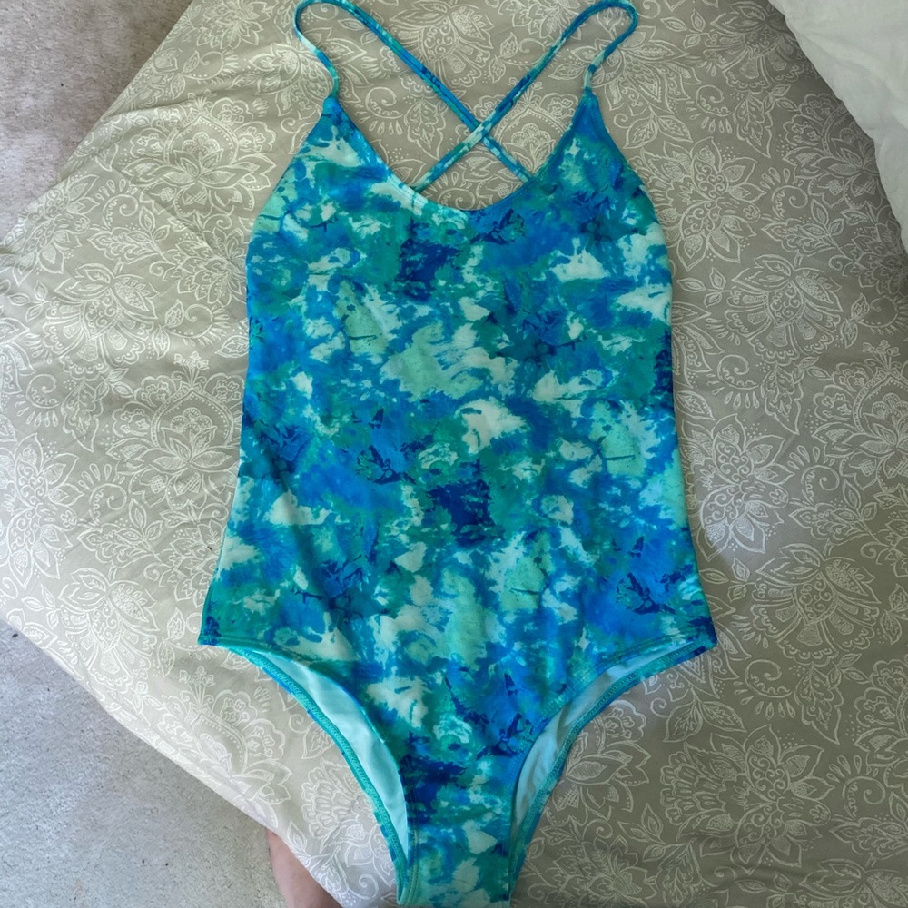 Blue one piece swimsuit